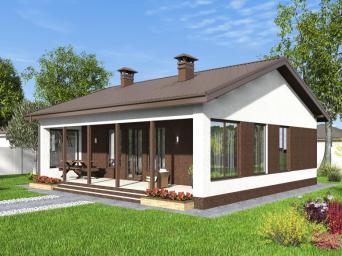 Одноэтажный дом с тремя спальнями, кухней-гостиной и террасой